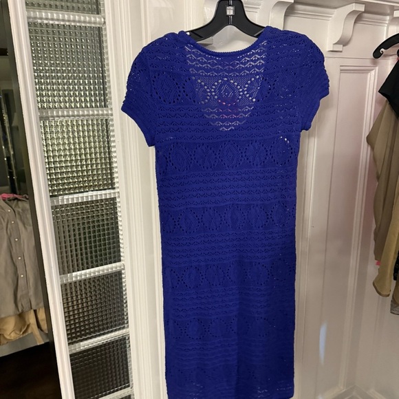 Lilly Pulitzer Royal Blue Dress Crochet Cotton Scoop Neck  Short Sleeve Sz S NEW - Picture 4 of 12